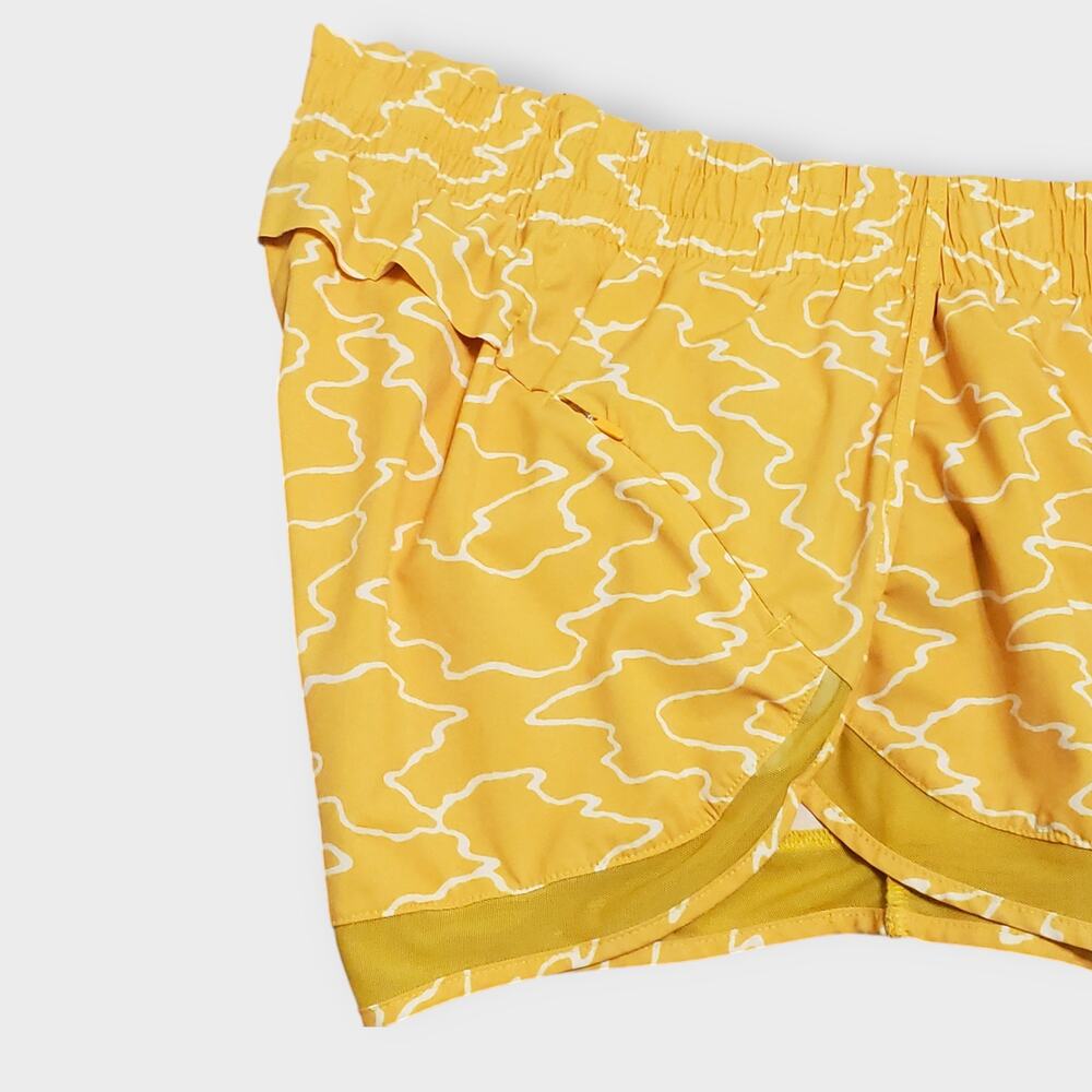 Athleta Printed Mesh Racer Run Short 4" Yellow Small Athleisure Casual Active - Picture 3 of 8